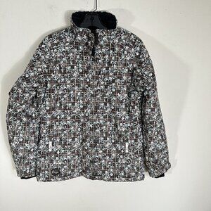 Orage Girls Kids Ski Snow Jacket Coat Brown Printed Size 14 Full Zip